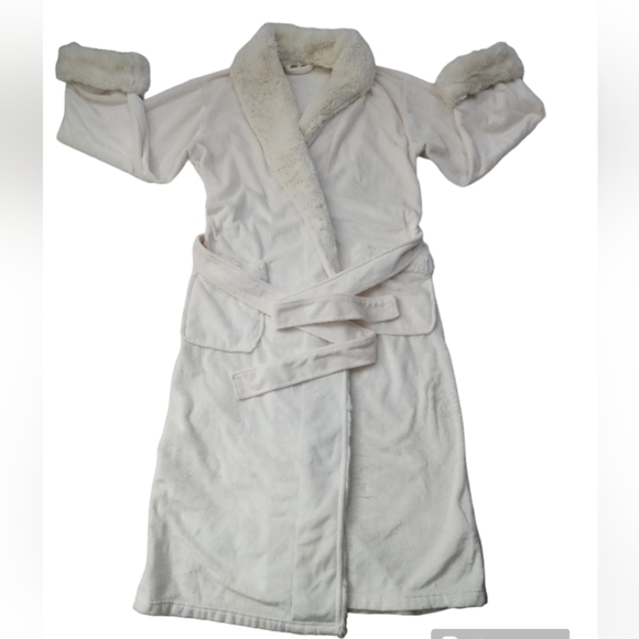 Pottery Barn Cream Faux‐Fur Tie-Belt Robe with Pockets Luxe Lounge Size Medium - Picture 4 of 8